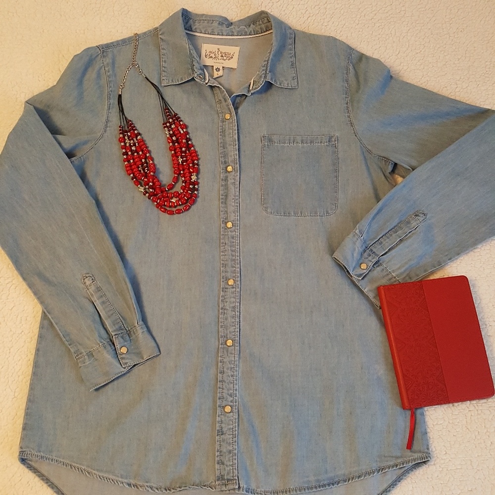 Girl Krazy by Krazy Cat Chambray Shirt Sz L